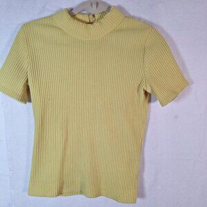 vintage Yellow Ribbed Short sleeve womens shirt